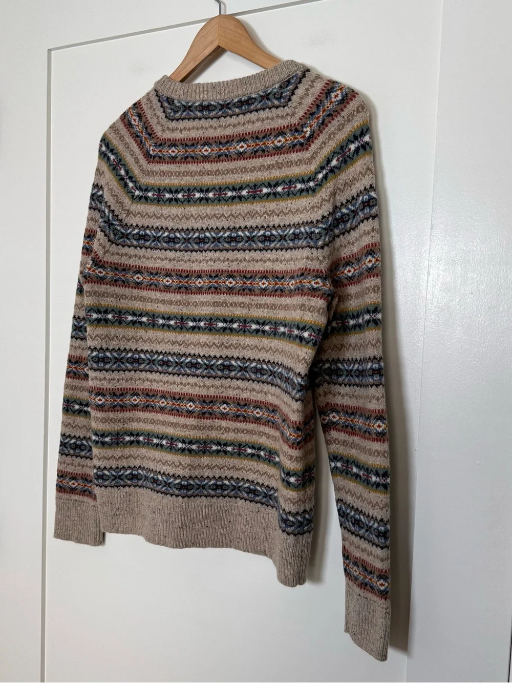 J Crew Sweater Men Sz S Beige Fair Isle Lambswool Blend Crewneck Nordic Pullover